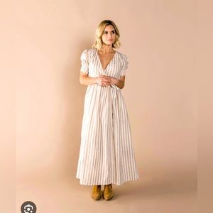 Rylee + Cru wrap striped dress w/ puff-sleeve.